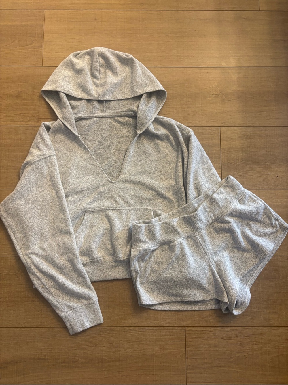 Women's Hooded Lounge Set - Light Gray Hoodie & Shorts